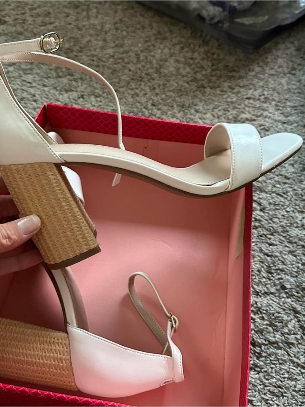 Kelly & Katie Cream Ankle-Strap Block Heel Sandals